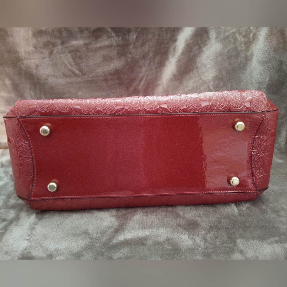 Coach #55451 Margot Red Signature Debossed Patent Leather Carryall Purse Handbag - Picture 5 of 12